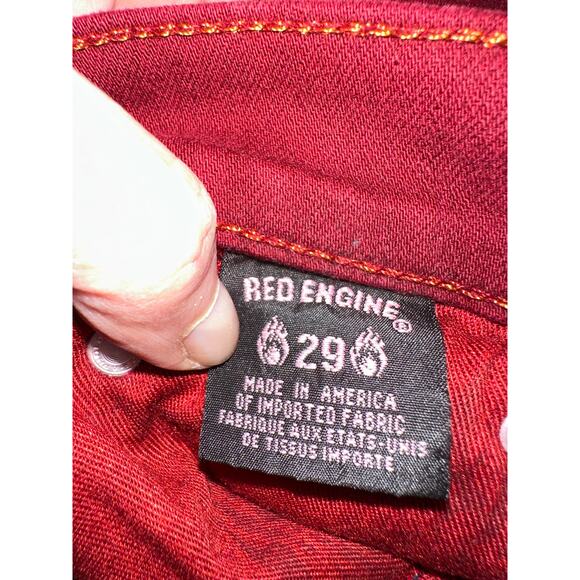 RED ENGINE ORIGINAL VINTAGE DENIM CURRANT DARK RED SUBTLE PATTERN JEANS 29 Y2K - Picture 6 of 8